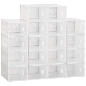 HOMCOM Organizador de Zapatos Modular Estantería Modulable con 18 Cubos Puertas Magnéticas 25x35x19 cm Transparente