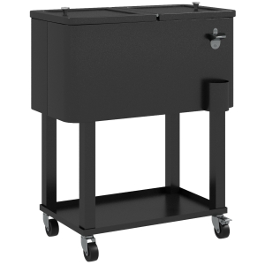 Outsunny Carro Nevera con Ruedas Abrebotellas y Estante 56L para Patio Fiesta Terraza 67x35x80 cm Negro