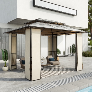 Outsunny Gazebo da Giardino 3.7x3m Tetto in Policarbonato Marrone