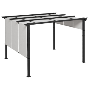 Outsunny Pergola avec 3 toiles coulissantes 3,5L x 3l x 2,35H m structure métal époxy anticorrosion noir toile polyester gris