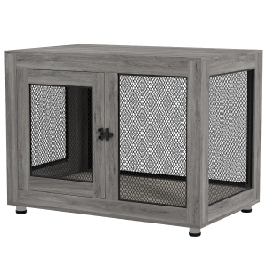 PawHut Hundebox, Welpenbox, mit Ablagefläche, wasserabweisendes Kissen, Stahlgitter, verstellbare Füße, 94x60x71,5 cm
