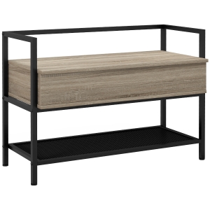 HOMCOM Banco Recibidor con Tapa Abatible Mueble Zapatero con Compartimento Oculto y Estante de Rejilla 84x39,5x61 cm Roble