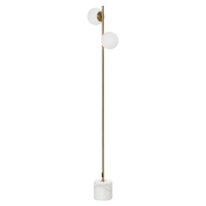 HOMCOM Lampada da Terra con 2 Paralumi a Sfera e Interruttore a Pedale, 35x35x165cm, Oro e Bianco