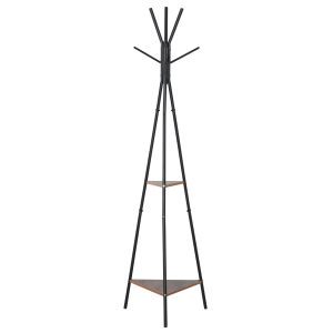 HOMCOM Porte-manteau trépied style industriel branches 2 étagères + 6 patères dim. 52L x 46l x 182H cm métal noir panneaux particules boisés