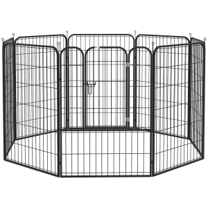 PawHut Parque para Mascotas de 8 Paneles 80x100 cm Corralito para Perros con Puerta y Doble Pestillo Metálicos Negro
