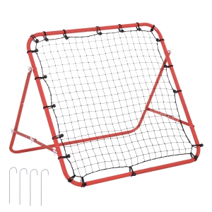 HOMCOM Red de Rebote Reboteador de Metal con Ángulo Ajustable para Entrenamiento de Deportes 96x80x96 cm Rojo