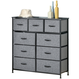 HOMCOM Commode 9 tiroirs meuble de rangement tiroir en tissu pliant - structure acier noir - 100 x 30 x 100 cm, noir et gris