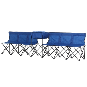 Outsunny 6 Seat Folding Sports Bench with Cooler Bag Blue