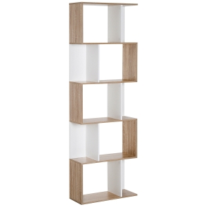 HOMCOM Bücherregal mit 5 Fächern 60 cm x 24 cm x 184,5 cm Braun + Weiß