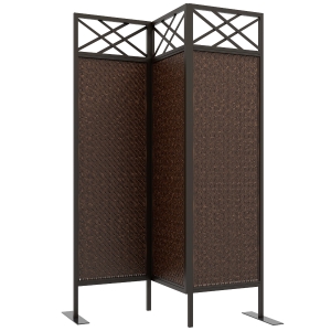 Outsunny Raumteiler Paravant, Vintage-Design, 3-teilig, 148 cm x 33cm x 181 cm, Braun + Schwarz