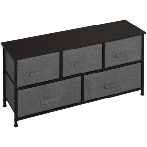 HOMCOM Commode meuble de rangement 100 x 30 x 54 cm 5 tiroirs non-tissés gris foncé structure acier noir aspect bois