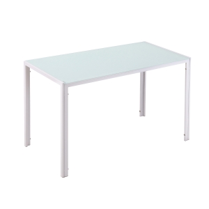 HOMCOM Mesa de Comedor de Cristal Mesa Rectangular para 4-6 Personas con Patas de Metal Multifuncional para Cocina Salón 120x60x75 cm Blanco
