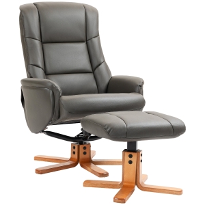 HOMCOM Fauteuil de relaxation avec repose-pied dossier à bascule inclinable assise rembourrée revêtement synthétique gris