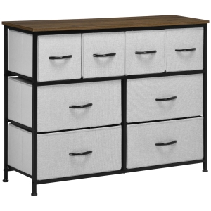HOMCOM Commode 8 Tiroirs Tissu Acier Noir - 100x30x78cm