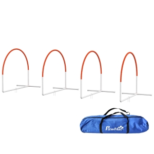 PawHut Lot de 4 pièces d'équipement agility- hooper agility - arceaux entrainement pour chien, obstacle avec sac de transport