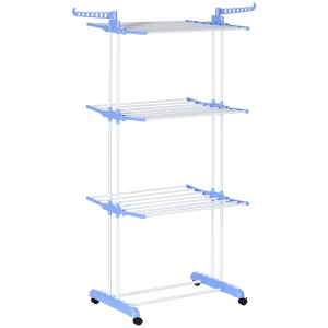 HOMCOM Stendibiancheria 4 Livelli con 4 Ruote Girevoli Bianco Argento