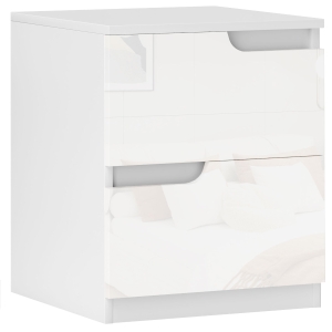 HOMCOM Mesita de Noche Moderna Mesilla de Noche con Cajones con Frontal Blanco Brillante y Almohadilla 40x40x48 cm Blanco