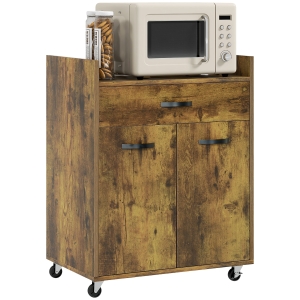HOMCOM Carrello Cucina con Cassetto, Armadietto e Ruote Marrone