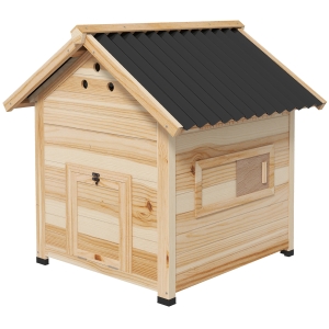 PawHut Entenhaus Entenstall Kleintierstall, wetterbeständig, 2 Eingänge, 2 Rampen, 78 x 90 x 92 cm, 'Natur + Schwarz