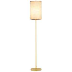HOMCOM Lampadaire design 40 W max. piètement mât acier doré abat-jour lin crème dim. 25,5 x 25,5 x 157 cm doré et beige