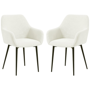 HOMCOM Set 2 Sedie da Pranzo Nordiche Imbottite con Braccioli Ricurvi in Tessuto Effetto Velluto, 54x57x80 cm, Crema