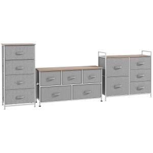 HOMCOM Lot 3 Commodes 14 Tiroirs Gris Acier Blanc