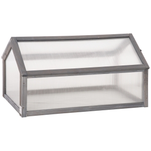 Outsunny Mini-Gewächshaus, Kompaktes Pflanzenhaus aus Holz, Polycarbonat-Platten, Belüftungsöffnung, 90L x 52B x 49,5H cm, Grau