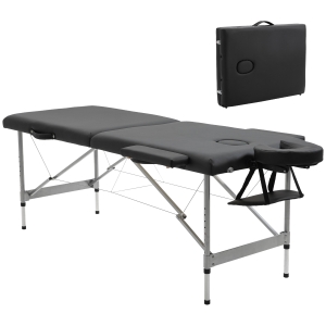 HOMCOM Lettino per Massaggio Portatile e Pieghevole con Altezza Regolabile e Seduta Imbottita, 186x71x62-83 cm, Nero