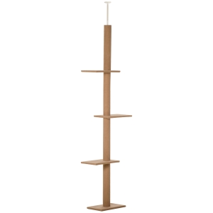 PawHut Árbol Rascador para Gatos de Suelo a Techo Torre para Gatos con Altura Ajustable 43x27x228-260 cm Marrón Claro y Beige