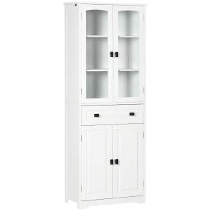 HOMCOM Alacena de Cocina con 2 Puertas de Vidrio 2 Estantes Ajustables y Cajón para Salón Comedor 60x30x160 cm Blanco