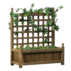 Outsunny Garden Planters with Trellis Wood Brown