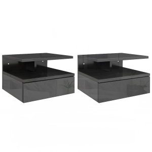 HOMCOM Set da 2 Comodini Moderni Sospesi con Cassetto e Mensola in Legno 35x32x22.5cm, Nero Lucido