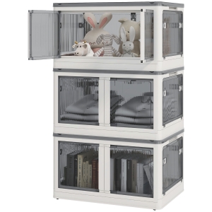 HOMCOM Aufbewahrungsbox, 3er-Set, klappbar, mit Rollen, 60 x 42 x 34 cm, Weiß