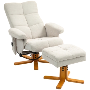 HOMCOM Massagesessel mit Liegefunktion und Fußhocker, 145°-Neigung, Polyester, 80 x 86 x 99 cm, Cremeweiß