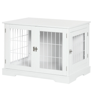 PawHut Cage pour chien animaux 2 en 1 table d'appoint meuble cage chien intérieur avec 2 portes verrouillables - dim. 76L x 54.5l x 56H cm - Métal et MDF