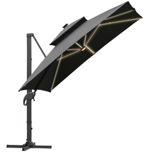 Outsunny Parasol Déporté LED Pivotant 3x3m Polyester Gris