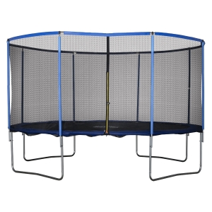 HOMCOM Trampolino Elastico da Esterno, Tappeto Elastico per Bambini e Adulti da Giardino con Rete di Sicurezza e Bordo Imbottito, Giochi da Giardino e Casa, Ø426x269cm, Blu e Nero