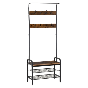 HOMCOM Coat Rack Stand Metal Wood Rustic Brown 72x34cm