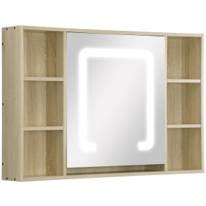 Kleankin LED Bathroom Mirror Cabinet Wall-Mounted Natural