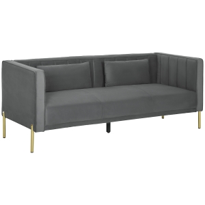 HOMCOM Canapé 3 places, 194,5l, grand confort, aspect velours et capitonné, idéal pour le salon, la chambre, le bureau, Gris