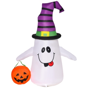 HOMCOM 1.2m Witch Ghost Inflatable Decoration with LED Lights