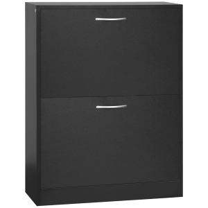 HOMCOM Narrow Shoe Cabinet Black with 2 Drawers & Flip Doors