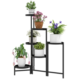 Outsunny Support pour plantes 6 niveaux étagère plante ajustable et pliable en métal design sans vis porte 60 x 40 x 80 cm noir
