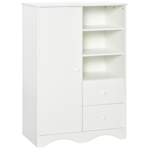 HOMCOM Armoire avec Porte et 5 étagères, 3 niches, 2 tiroirs, meuble de rangement blanc pour chambre, salon, bureau