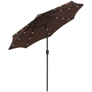 Outsunny Solar LED Parasol Brown 2.7m Manual Tilt Umbrella