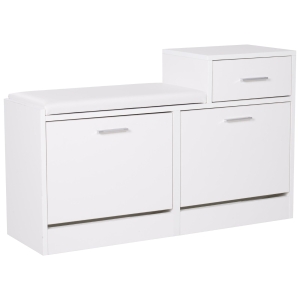 HOMCOM Scarpiera Moderna con Panca Imbottita per 12 Paia di Scarpe, Mobile da Ingresso con Scarpiera, Legno, Elegante, Capiente, 94,5x57x30 cm, Bianco