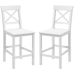 HOMCOM Lot de 2 chaises hautes, chaises de bar style campagne chic en bois hauteur 60 cm avec repose-pieds, blanc