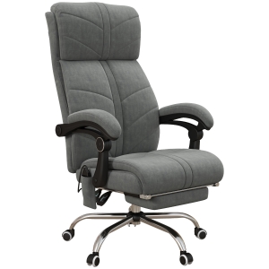Vinsetto Fauteuil chaise de bureau massant chauffant inclinable avec repose-pieds intégré 5 roulettes gris