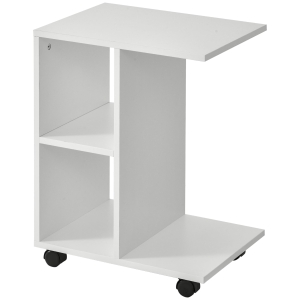 HOMCOM Mesita Auxiliar con Ruedas Mesa para Sofá en Forma de C con Estantes Abiertos para Salón 45x35x58 cm Blanco