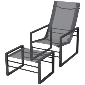 Outsunny Ensemble fauteuil relax de jardin avec repose-pieds, chaise longue, structure métal et tissu mesh aéré - gris
